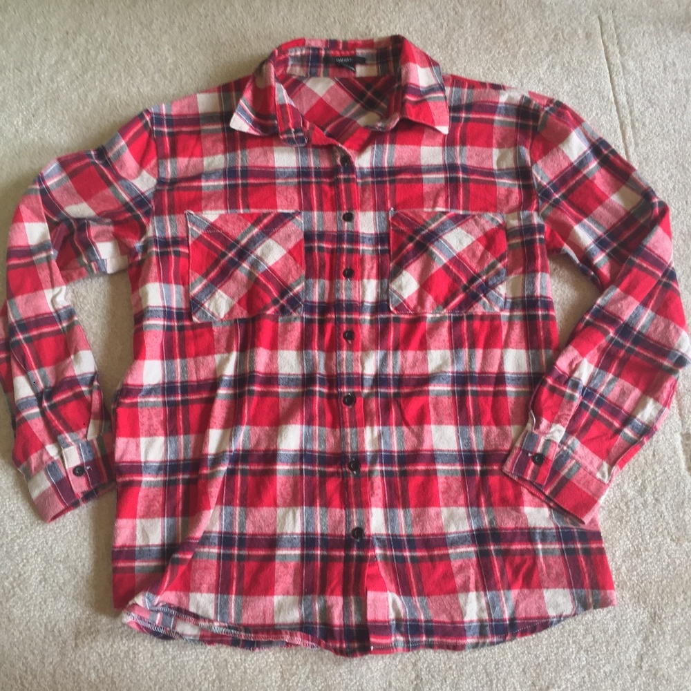 Forever 21 Red and Cream White Flannel Shirt